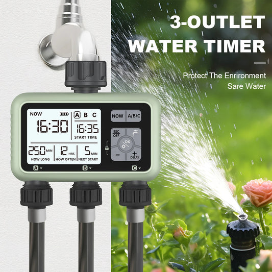 Eshico HCT-378 Système d'arrosage intelligent avec triple minuterie d'irrigation (3 sorties) AMANE